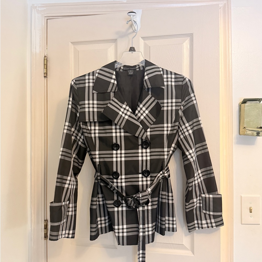 Black and White Plaid Trench Coat lightweight